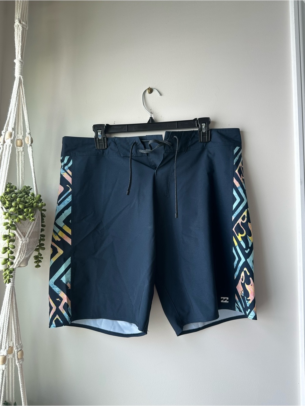 Billabong Men’s Navy Board Shorts with Multicolor Geometric Side Panels